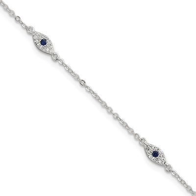 Blue and White CZ Evil Eye 7 Inch with 1 Inch Extension Bracelet Sterling Silver Polished, MPN: QG6…