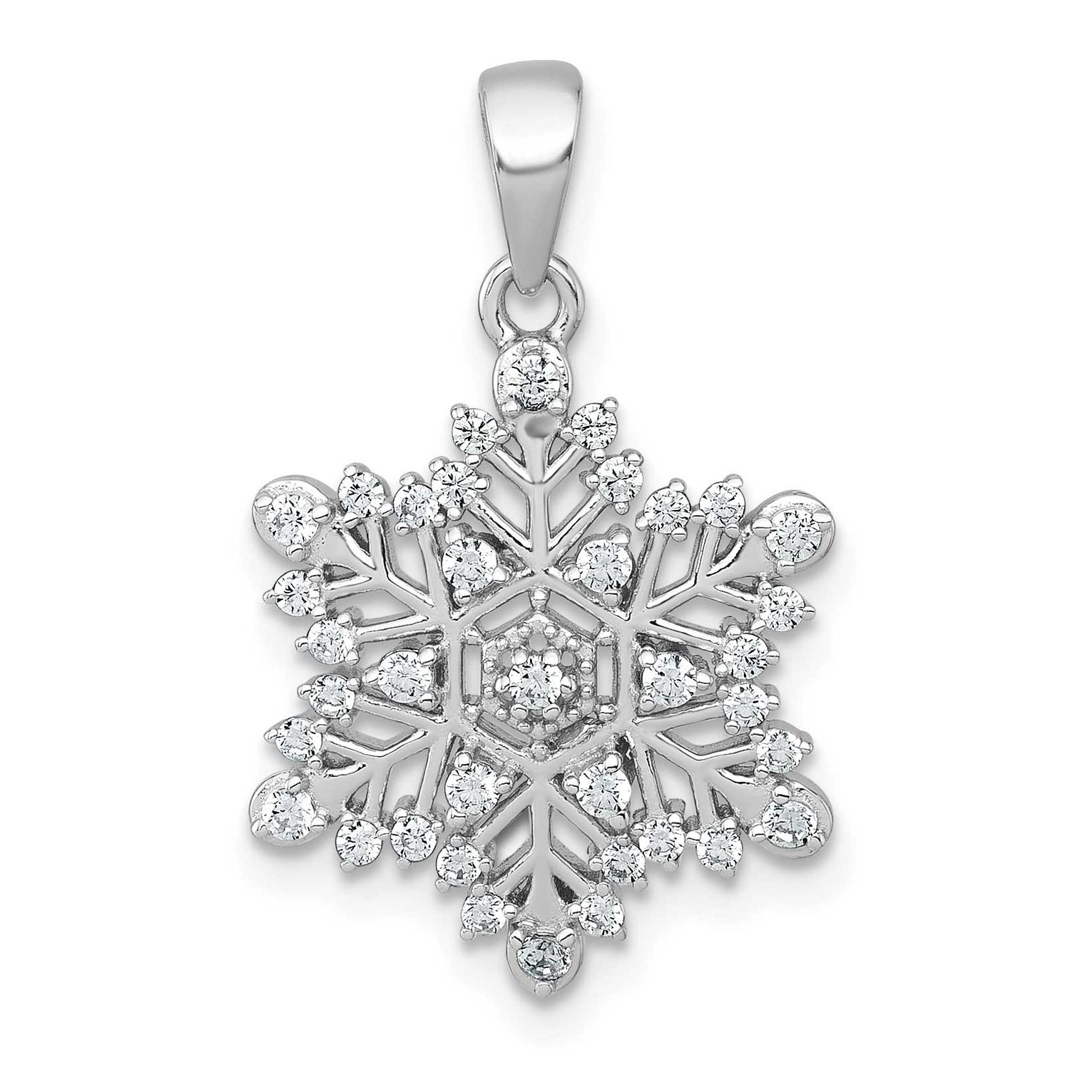 Polished CZ Snowflake Pendant Sterling Silver Rhodium-Plated, MPN: QC11560, UPC: