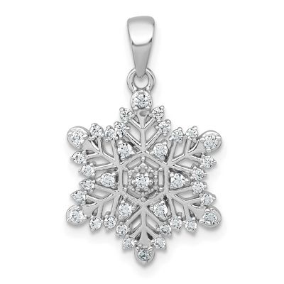 Polished CZ Snowflake Pendant Sterling Silver Rhodium-Plated, MPN: QC11560, UPC: