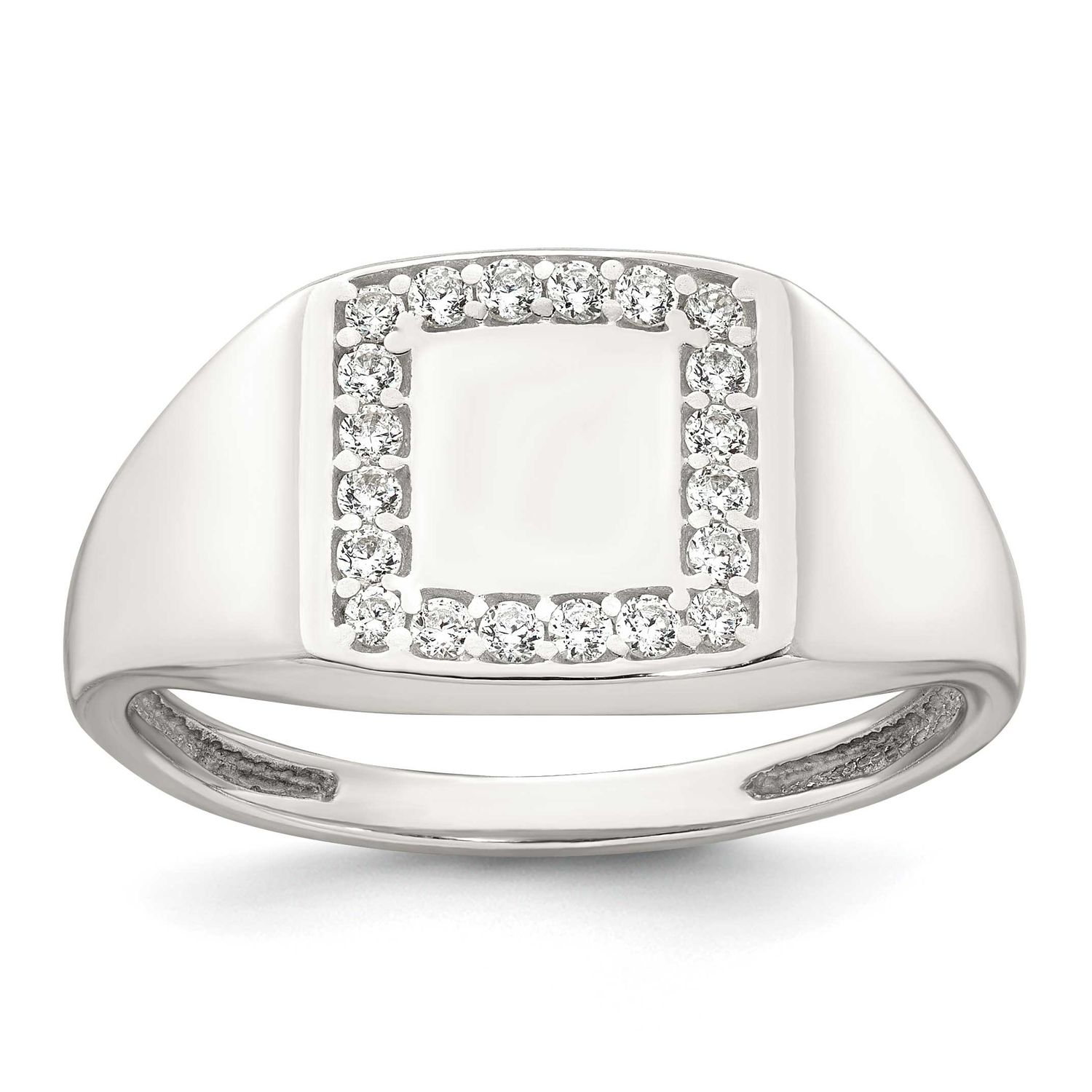 CZ Square Border Men&#39;s Signet Ring Sterling Silver Polished, MPN: QR7767, UPC: