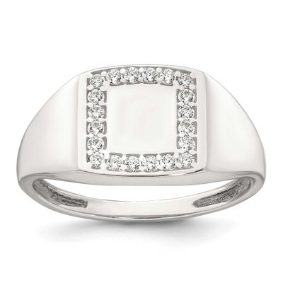 CZ Square Border Men&#39;s Signet Ring Sterling Silver Polished, MPN: QR7767, UPC: