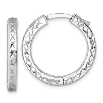 Polished Diamond-Cut 3x25mm with Safety Lock Hinged Square Tube Hoop Earrings Sterling Silver Rhodi…