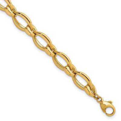 Round Fancy Link 8.75mm Bracelet 14k Gold Polished, MPN: SF3142-7.5, UPC: