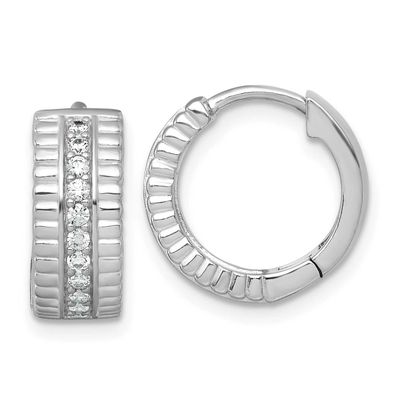 Grooved 6.2mm CZ Hoop Earrings Sterling Silver Rhodium-Plated Polished, MPN: QE18125, UPC: