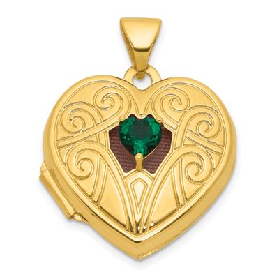 Lab Created Emerald May Birthstone 18mm Heart Locket 14k Gold Polished, MPN: XL881MAY, UPC: