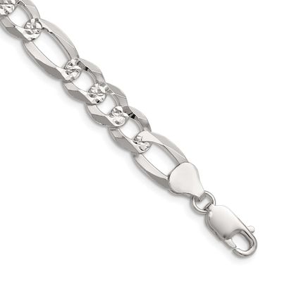 8.5mm Flat Diamond-cut Pave Figaro Chain 18 Inch Sterling Silver, MPN: QPF200-18, UPC: