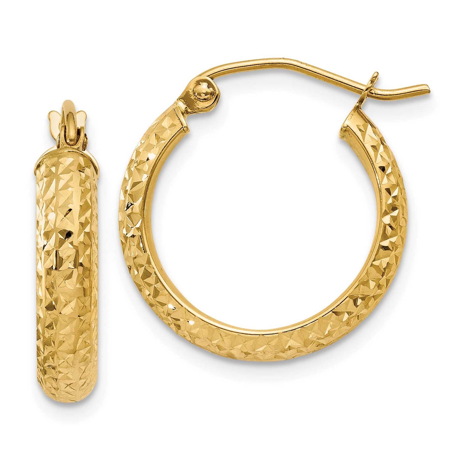 Diamond-Cut 3.5x17mm Hollow Hoop Earrings 10k Gold, MPN: 10TC806, UPC: