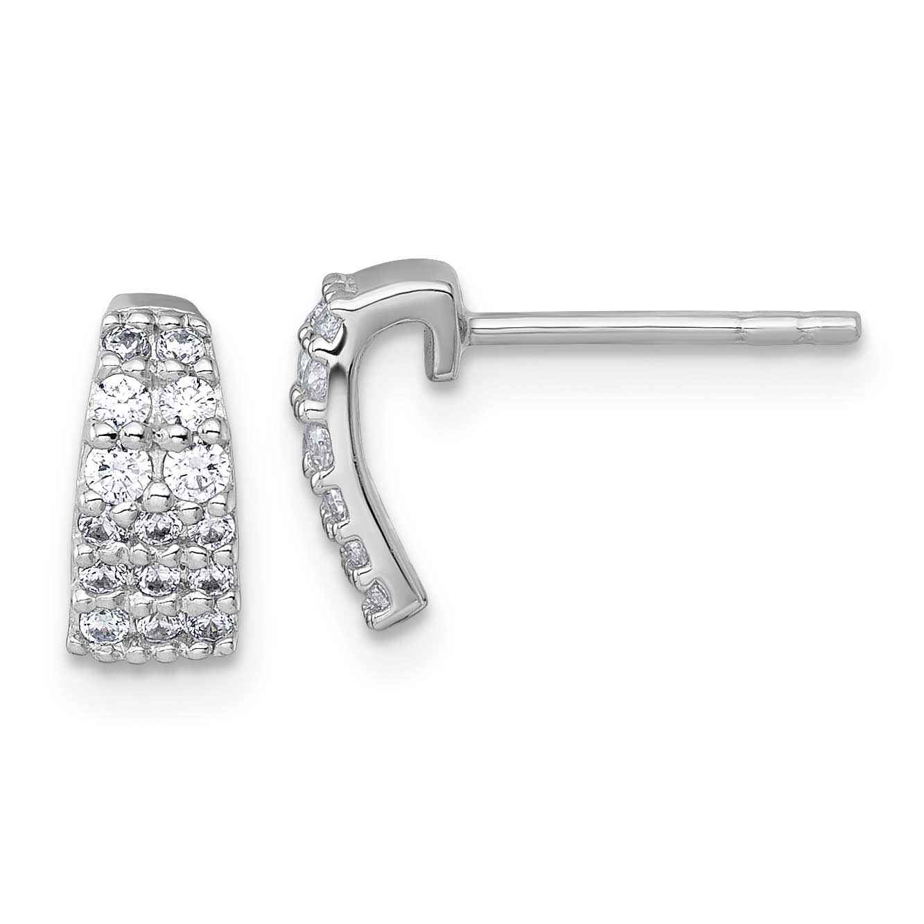 CZ Curved and Tapered Post Earrings Sterling Silver Rhodium-Plated Polished, MPN: QG7134E, UPC: