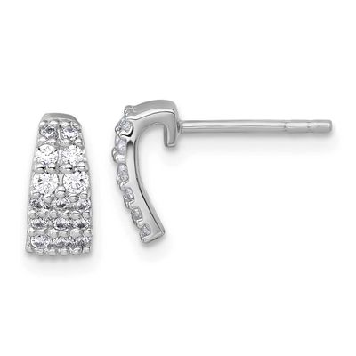 CZ Curved and Tapered Post Earrings Sterling Silver Rhodium-Plated Polished, MPN: QG7134E, UPC: