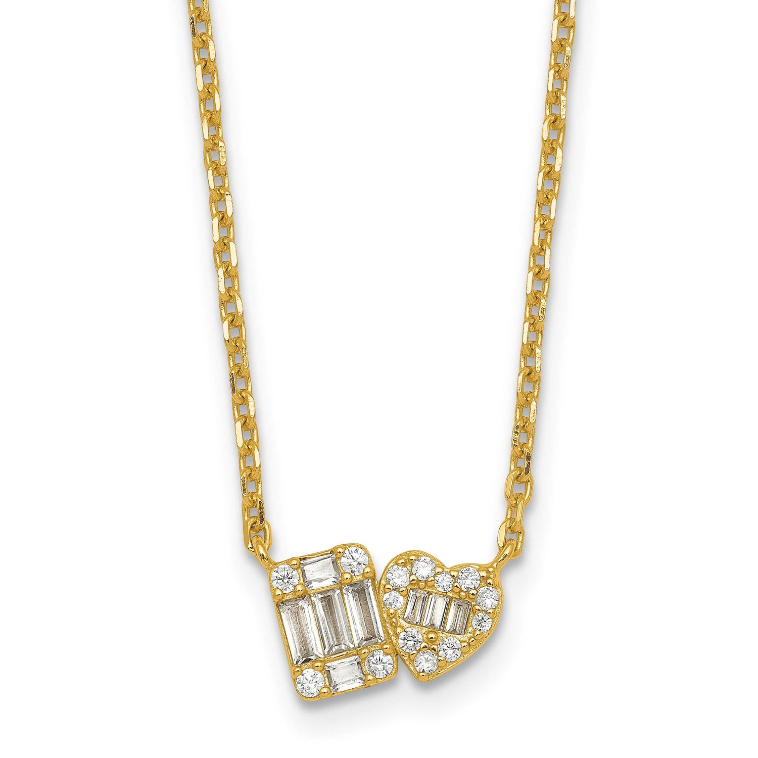 CZ Heart 16 Inch with 2 Inch Extension Necklace Sterling Silver Gold-Tone Polished, MPN: QG7065GP-1…