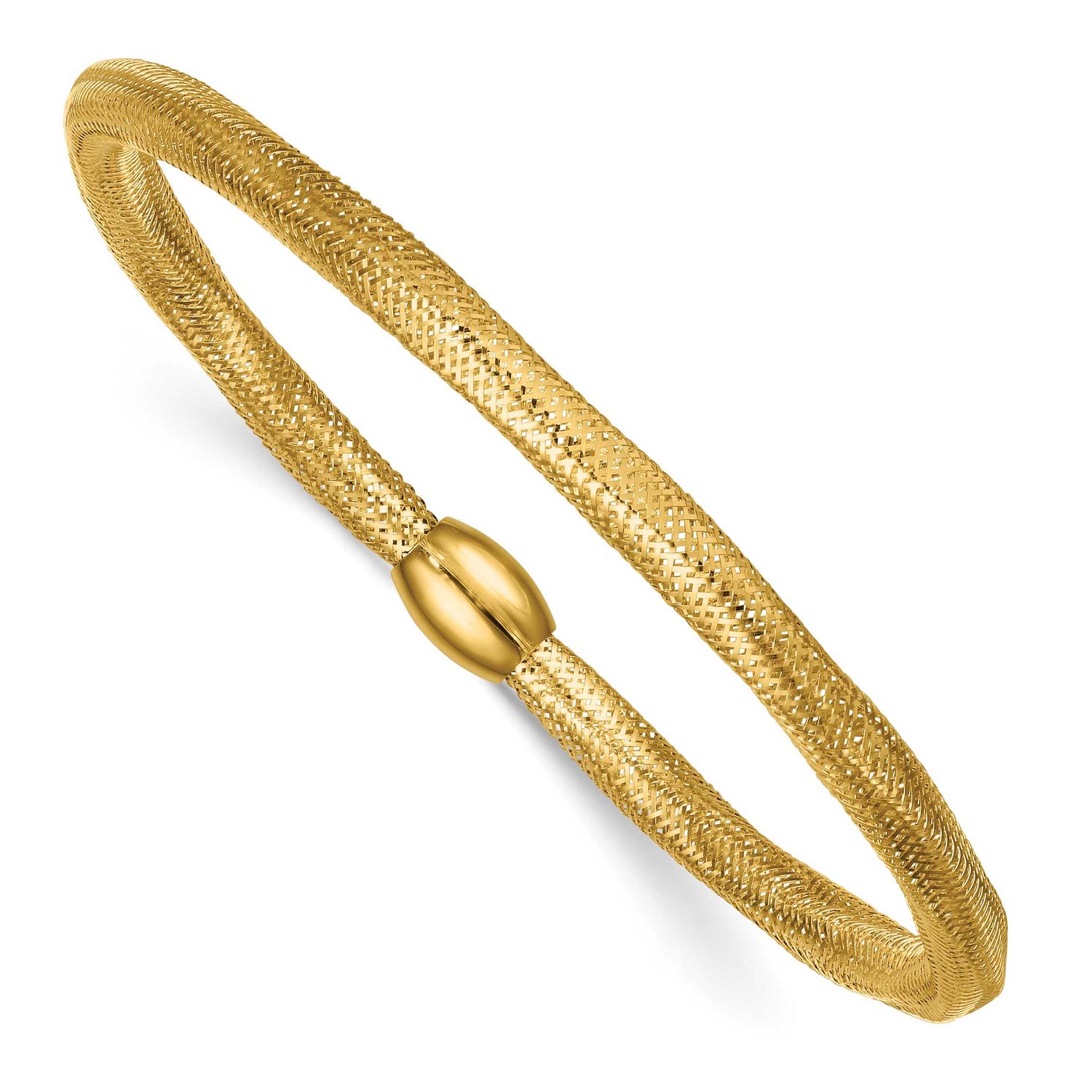 Flexible Mesh with Bead Slip-On Stetch Bracelet 14k Gold Polished, MPN: SF3201, UPC: