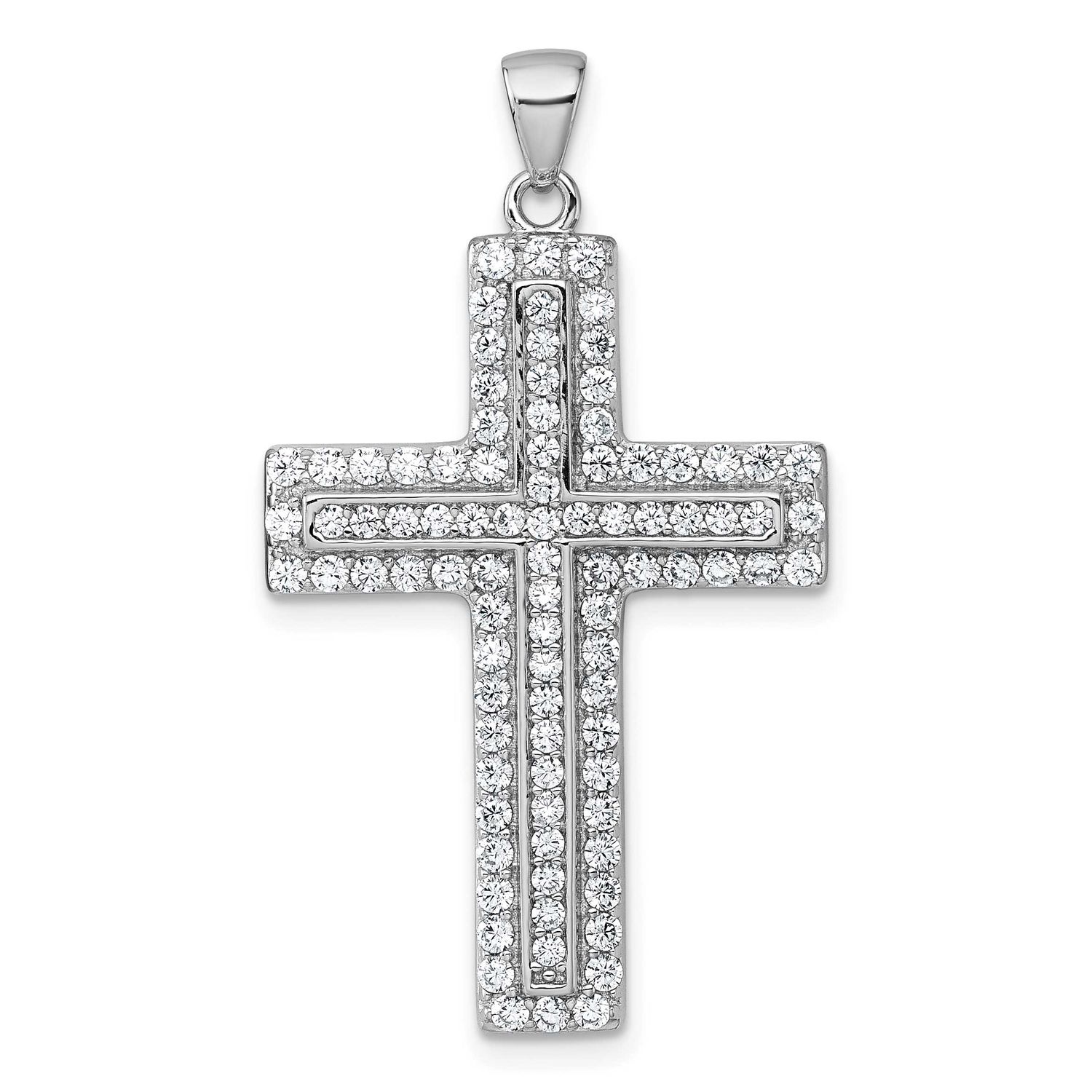 White CZ Cross Pendant Sterling Silver Rhodium-Plated, MPN: QC11605, UPC: