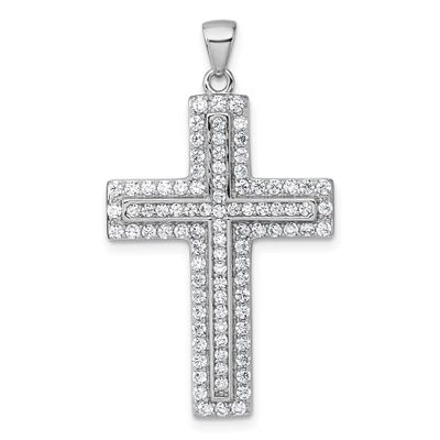 White CZ Cross Pendant Sterling Silver Rhodium-Plated, MPN: QC11605, UPC: