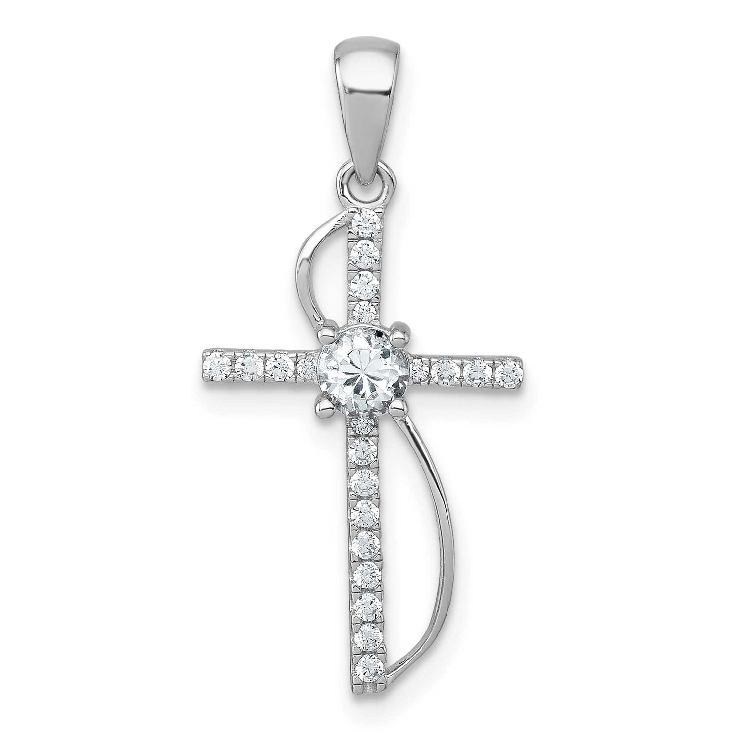 Fancy CZ Latin Cross Pendant Sterling Silver Rhodium-Plated Polished, MPN: QC11606, UPC: