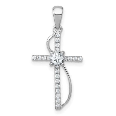 Fancy CZ Latin Cross Pendant Sterling Silver Rhodium-Plated Polished, MPN: QC11606, UPC: