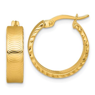 Diamond-Cut Textured Hoop Earrings 14k Gold Polished, MPN: TF2395, UPC: