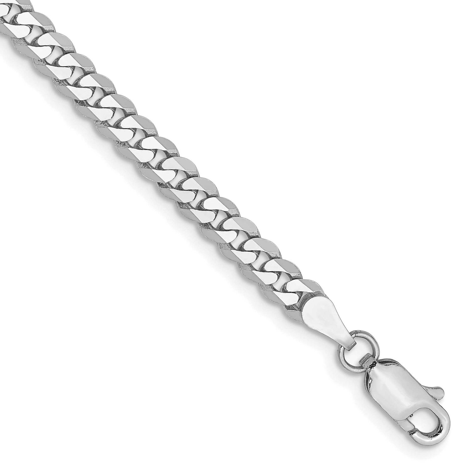 3.9mm Flat Beveled Curb Chain 7 Inch 10k White Gold, MPN: 10WFBU100-7, UPC: