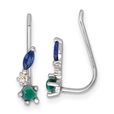 CZ Malachite and Nano Crystal Ear Climbers Sterling Silver Rhodium-Plated, MPN: QE18027, UPC: