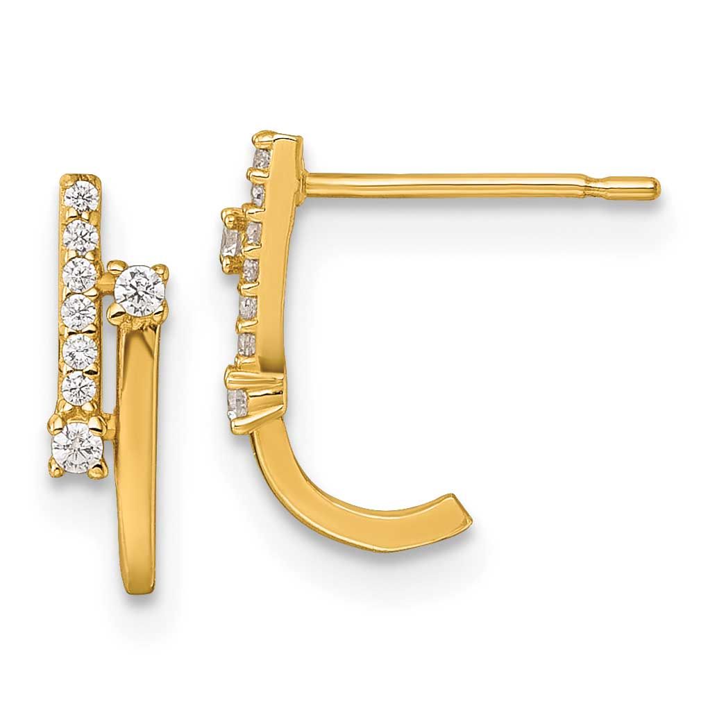 Fancy CZ Post J-Hoop Earrings 14k Gold Polished, MPN: YE2234, UPC: