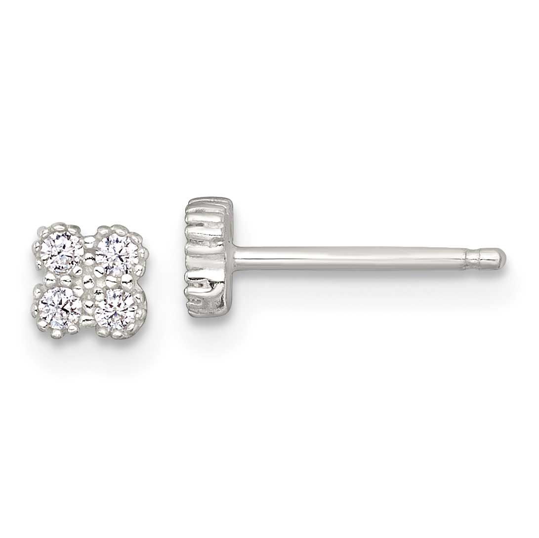 Textured CZ Quatrefoil Post Earrings Sterling Silver Polished, MPN: QE18045, UPC: