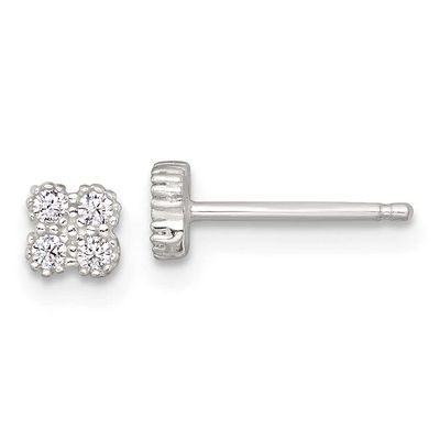 Textured CZ Quatrefoil Post Earrings Sterling Silver Polished, MPN: QE18045, UPC: