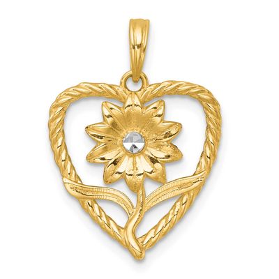 Flower In Heart Charm 14k Gold with Rhodium Polished, MPN: K9997, UPC:
