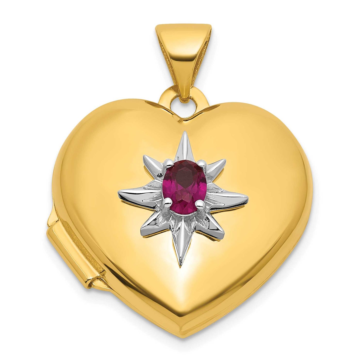 White Rhodium Polished Lab Created Ruby 18mm Heart Locket 14k Gold, MPN: XL882, UPC: