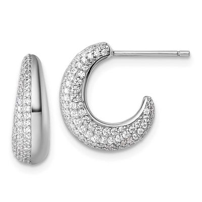 CZ Textured Post J-Hoop Earrings Sterling Silver Rhodium-Plated, MPN: QE18097, UPC: