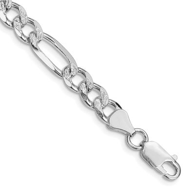 7.25mm Pave Flat Figaro Chain 9 Inch Sterling Silver Rhodium-Plated, MPN: QFF200R-9, UPC: