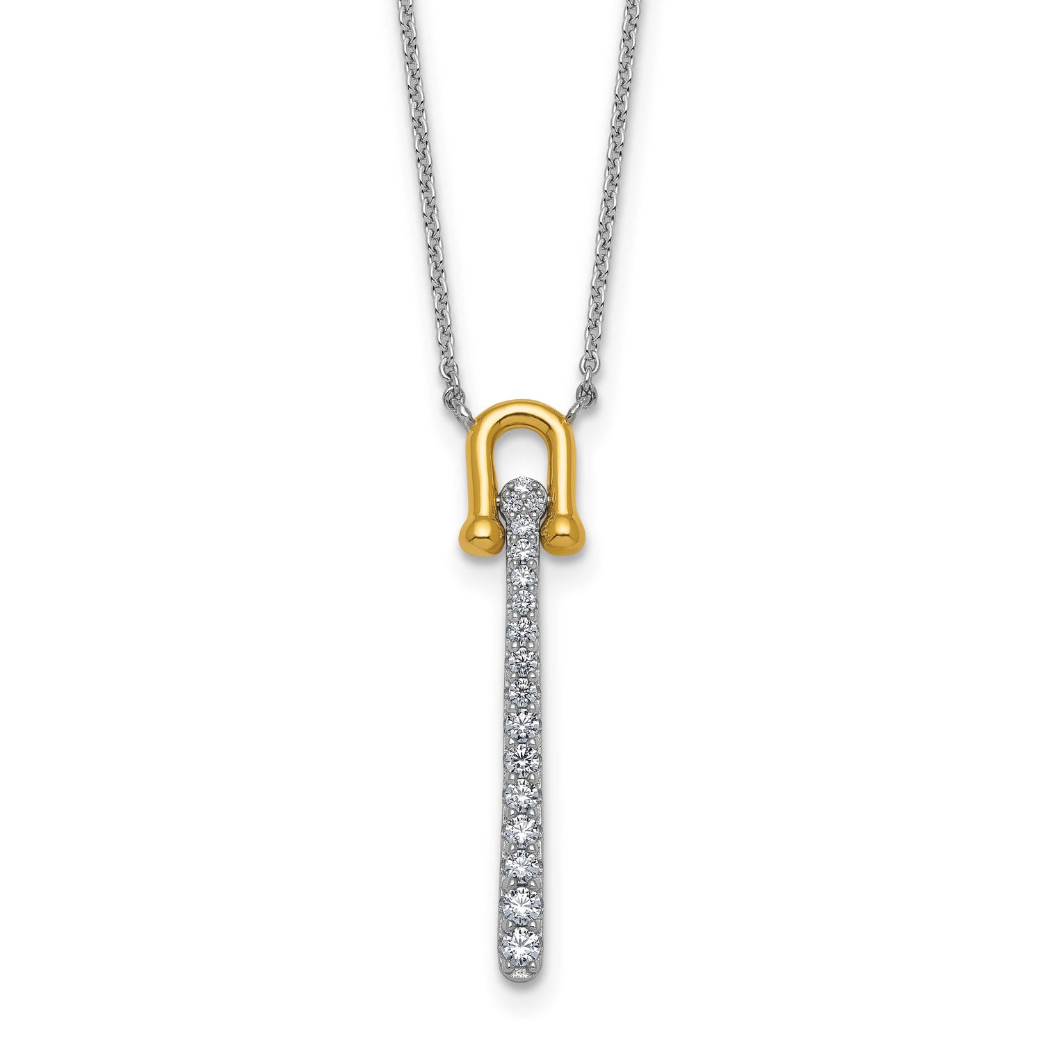 CZ Polished 16 Inch with 1.25 Inch Extension Necklace Sterling Silver Gold-Tone, MPN: QG6982-16, UP…