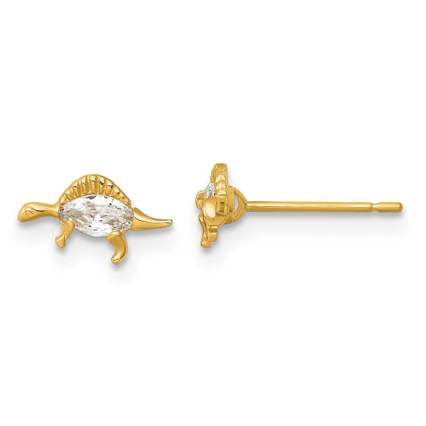 Madi K Polished and Grooved CZ Stegosaurus Post Earrings 14k Gold, MPN: GK1222, UPC: