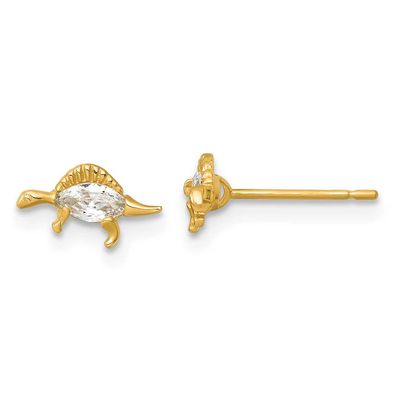 Madi K Polished and Grooved CZ Stegosaurus Post Earrings 14k Gold, MPN: GK1222, UPC: