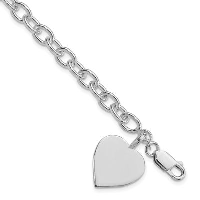 Engraveable Heart Fancy Link Bracelet Sterling Silver Rhodium-Plated, MPN: QG1476R-7.25, UPC:
