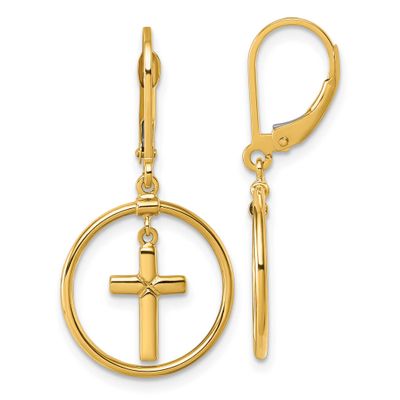 Cross Leverback Dangle Earrings 14k Gold Polished, MPN: TF2588, UPC: