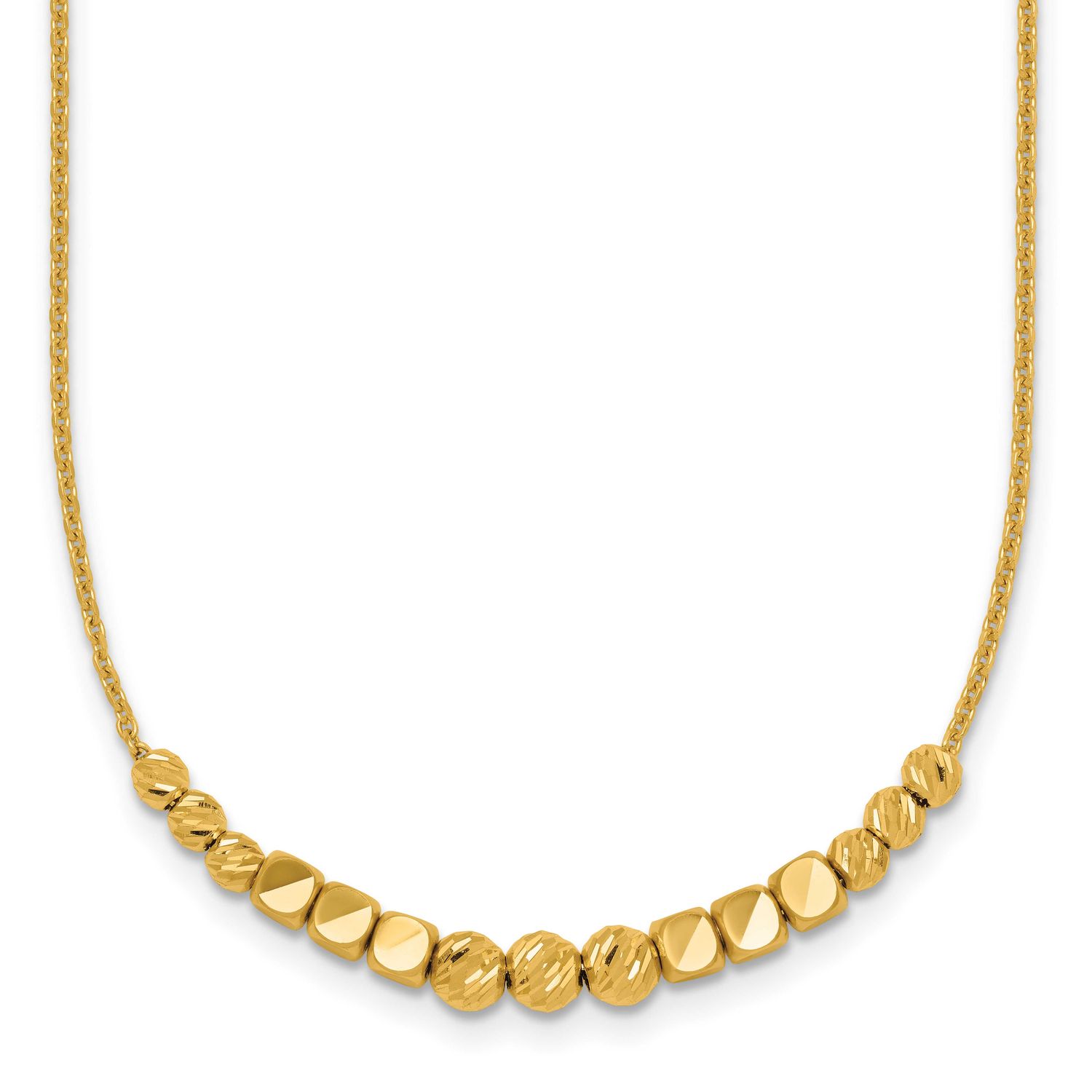 Diamond-Cut and Beaded 16 Inch with 2 Inch Extension Necklace 14k Gold Polished, MPN: SF3274-16, UP…