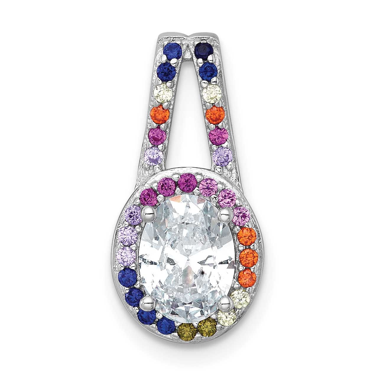 Multicolor CZ Oval Halo Chain Slide Pendant 19.3 Inch Sterling Silver Rhodium-Plated Polished, MPN:…