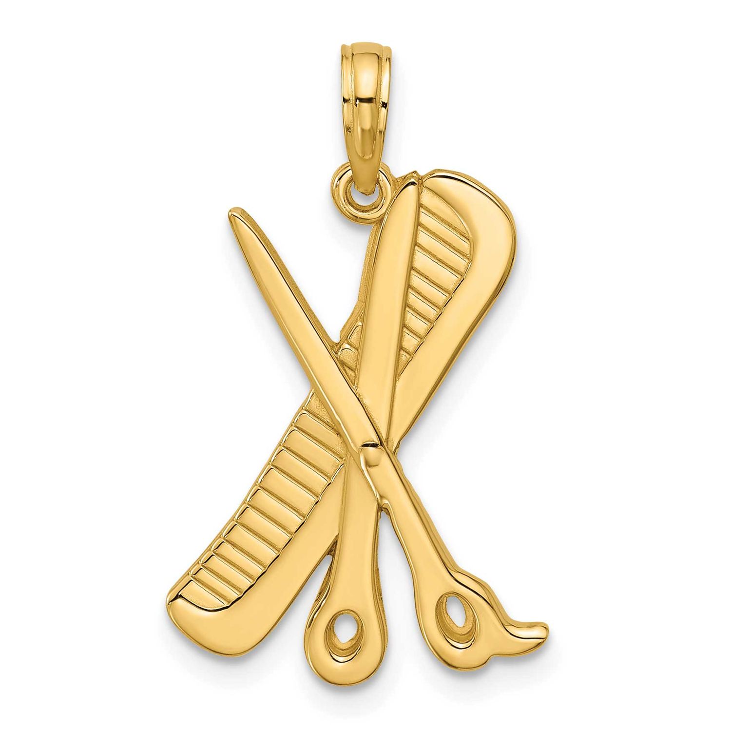 Textured Scissor and Comb Pendant 14k Gold Polished, MPN: D5748, UPC: