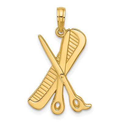 Textured Scissor and Comb Pendant 14k Gold Polished, MPN: D5748, UPC: