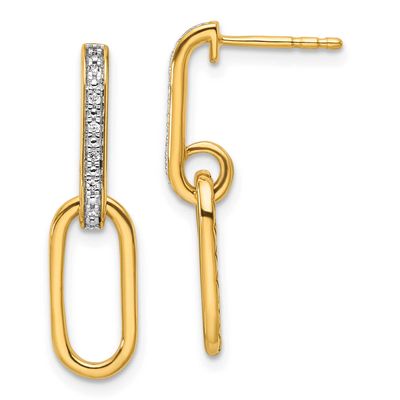 Diamond Paper Clip Link Fashion Dangle Post Earrings 14k Gold Polished, MPN: EM10043-006-YAA, UPC:
