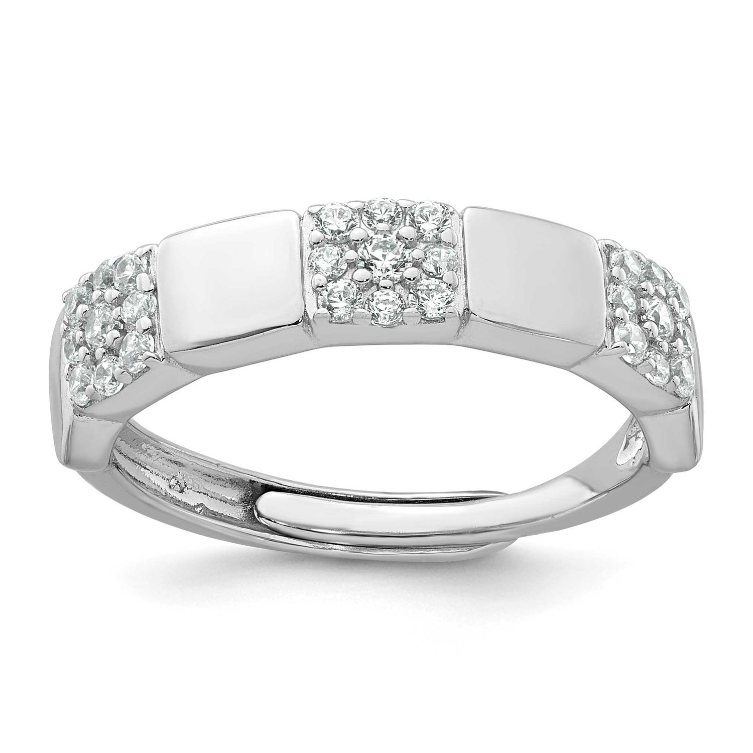 Pave CZ Squares Adjustable Ring Sterling Silver Rhodium-Plated Polished, MPN: QR7725, UPC: