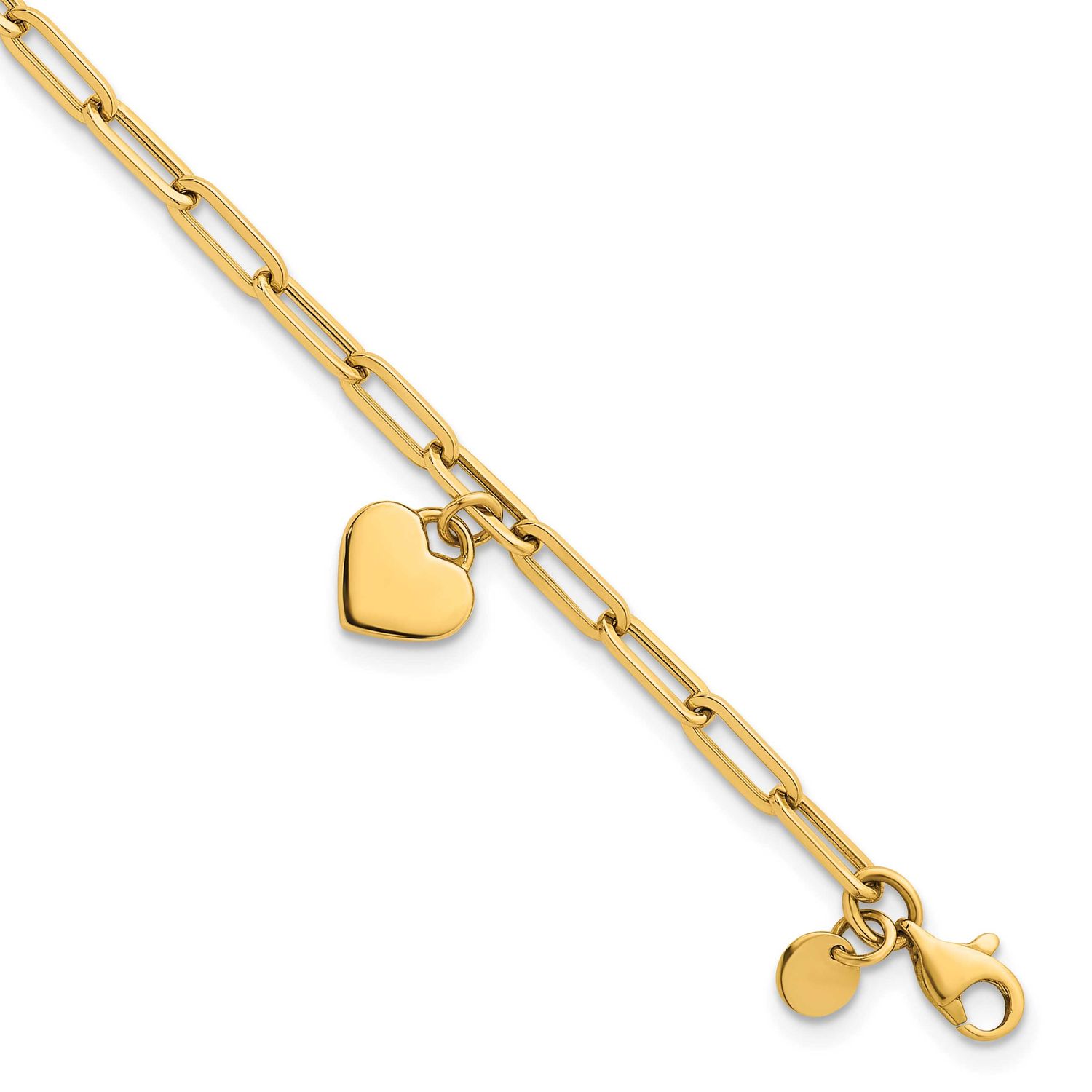 Dangle Heart 7.25 Inch Paperclip Bracelet 14k Gold Polished, MPN: SF3101-7.25, UPC: