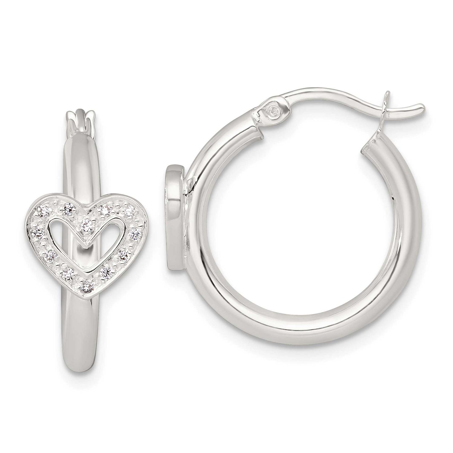 CZ Heart Round Hoop Earrings Sterling Silver Polished, MPN: QE18109, UPC: