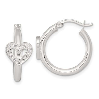 CZ Heart Round Hoop Earrings Sterling Silver Polished, MPN: QE18109, UPC: