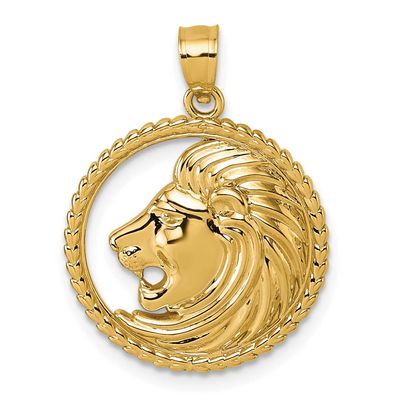 Lion with Mane Circle Pendant 14k Gold Polished, MPN: K10061, UPC: