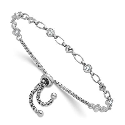 Polished CZ and Heart Bolo Bracelet Sterling Silver Rhodium-Plated, MPN: QG6806, UPC: