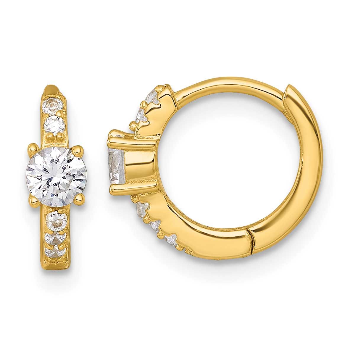 CZ Hinged Round Hoop Earrings Sterling Silver Gold-Tone Polished, MPN: QE18115GP, UPC: