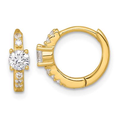 CZ Hinged Round Hoop Earrings Sterling Silver Gold-Tone Polished, MPN: QE18115GP, UPC: