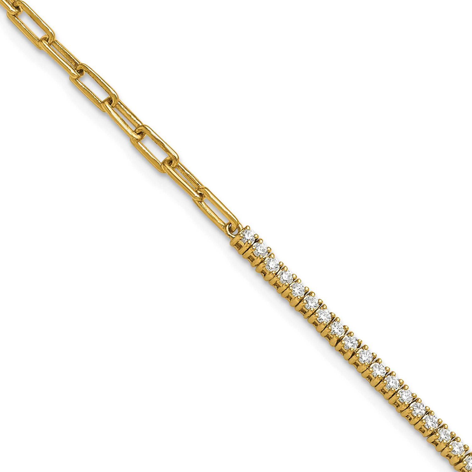 Diamond Fancy Link with 1 Inch Extender Bracelet 14k Gold Polished, MPN: BM10282-073-YAA, UPC: