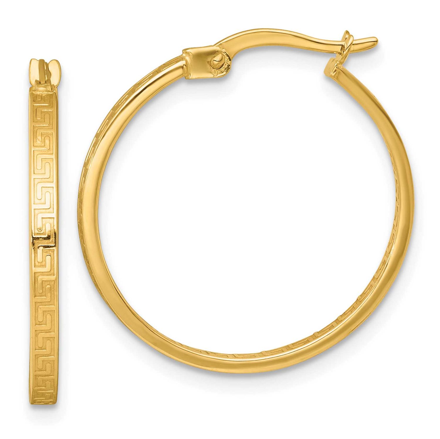 Greek Key In/Out Square Tube Hoop Earrings 10k Gold Polished, MPN: 10ER375, UPC:
