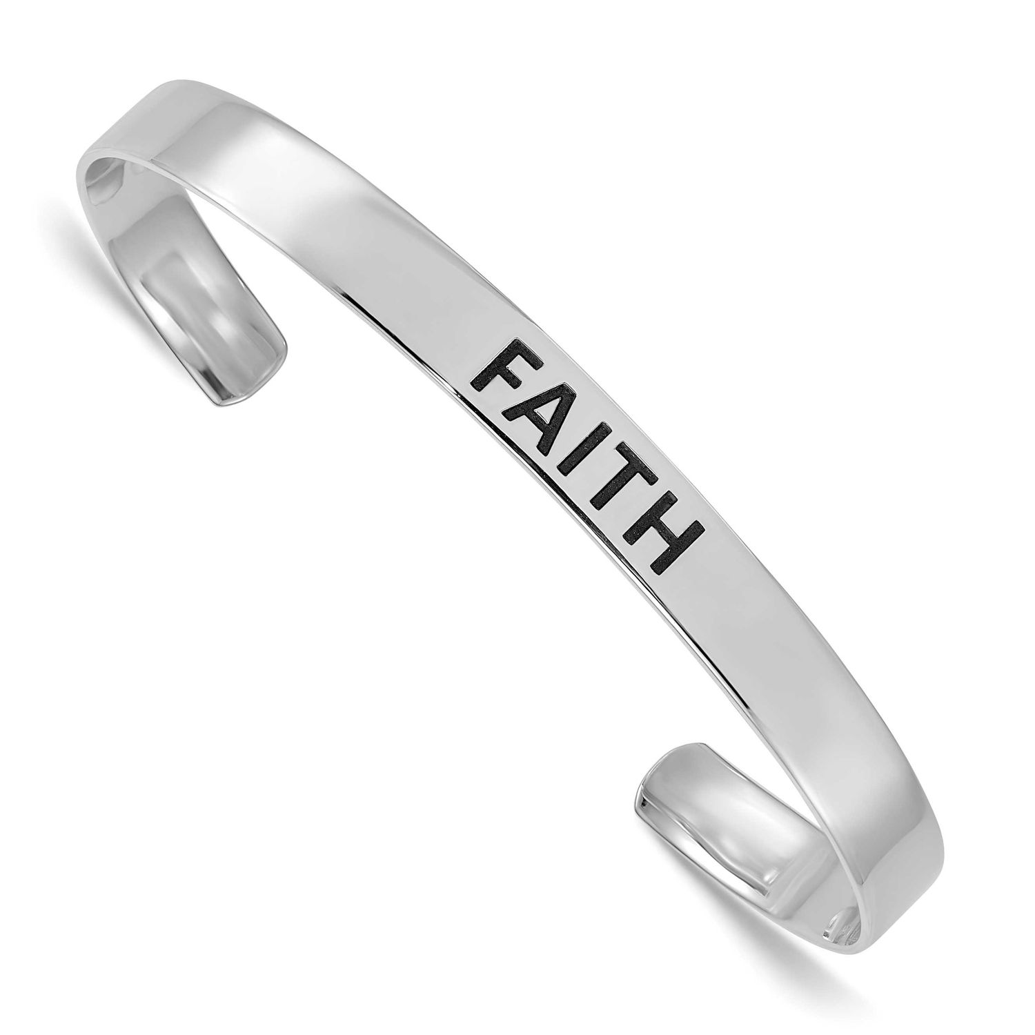Polished Enameled Faith Cuff Bangle Sterling Silver Rhodium-Plated, MPN: QB1598, UPC:
